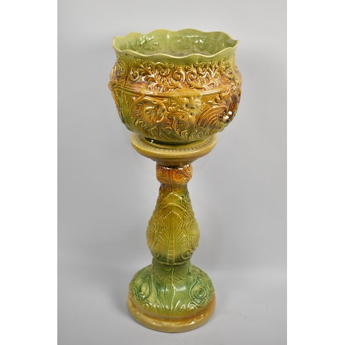 73 - A Mid 20th Century Majolica Style Jardinière on Stand, 79cms High