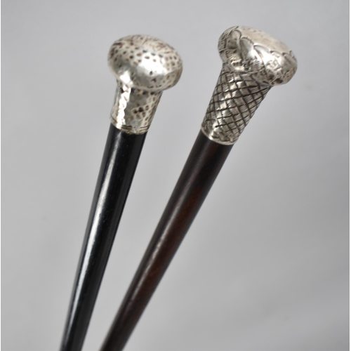 77 - Two Silver Topped Ebonized Walking Canes, One by Jonathon Howells, Hallmark for London 1921 (Woven T... 