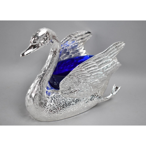 96 - A Silver Plated and Cobalt Blue Glass Novelty Bowl in the Form of a Swan, 20cms Wide