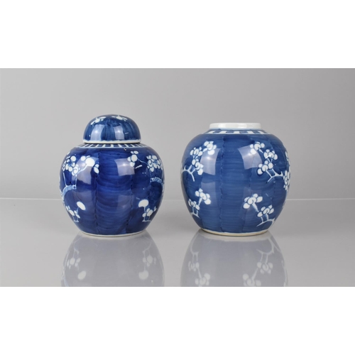 382 - Two Chinese Porcelain Blue and White Prunus Pattern Ginger Jars, Both with Double Concentric Mark to... 