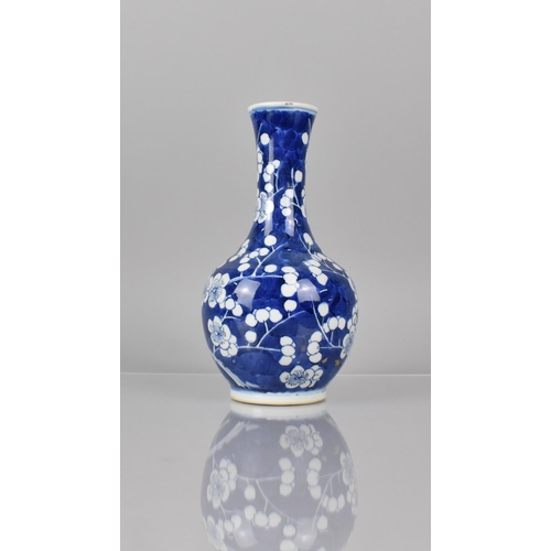 377 - A 19th Century Chinese Blue and White Prunus Pattern Vase of Bottle Form with Flared Neck, Four Char... 