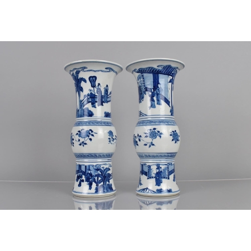 368 - A Pair of Chinese Blue and White Yen Yen Vases, Decorated with Seated Officials, Attendants and Scho... 