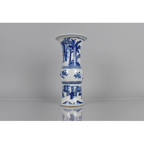 367 - A Chinese Blue and White Yenyen Vase decorated with Seated Officials, Attendants and Scholars, Six C... 