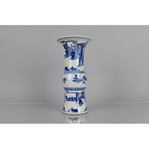 367 - A Chinese Blue and White Yenyen Vase decorated with Seated Officials, Attendants and Scholars, Six C... 