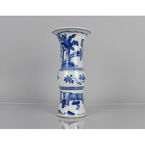 367 - A Chinese Blue and White Yenyen Vase decorated with Seated Officials, Attendants and Scholars, Six C... 