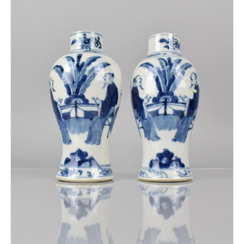 366 - A Pair of 19th Century Chinese Porcelain Blue and White Vases decorated with Scholars in Garden Sett... 