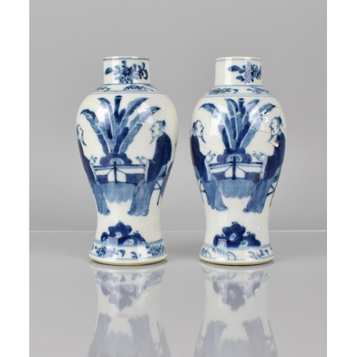 366 - A Pair of 19th Century Chinese Porcelain Blue and White Vases decorated with Scholars in Garden Sett... 