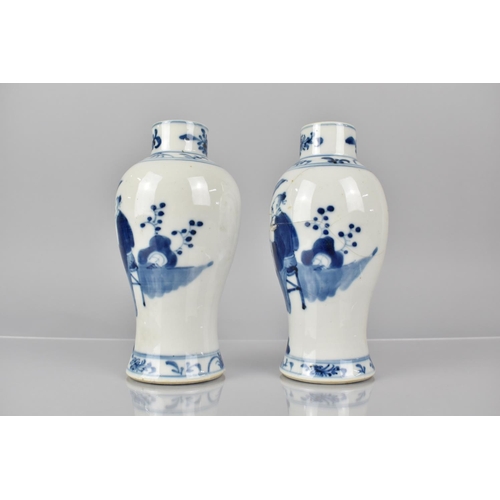 366 - A Pair of 19th Century Chinese Porcelain Blue and White Vases decorated with Scholars in Garden Sett... 