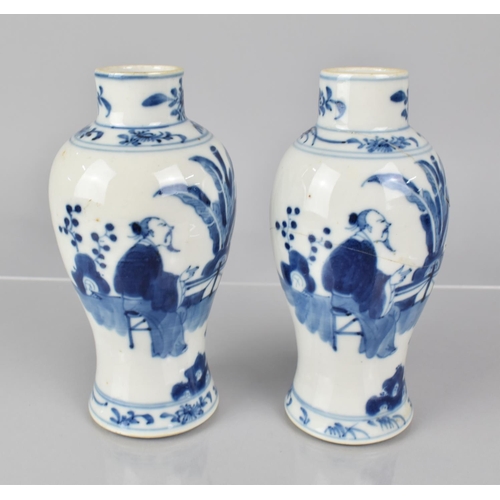 366 - A Pair of 19th Century Chinese Porcelain Blue and White Vases decorated with Scholars in Garden Sett... 