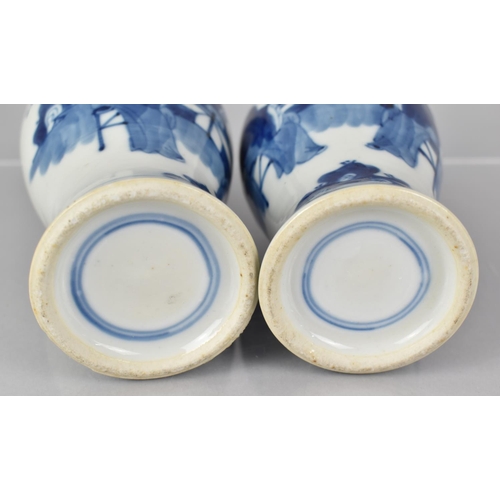 366 - A Pair of 19th Century Chinese Porcelain Blue and White Vases decorated with Scholars in Garden Sett... 