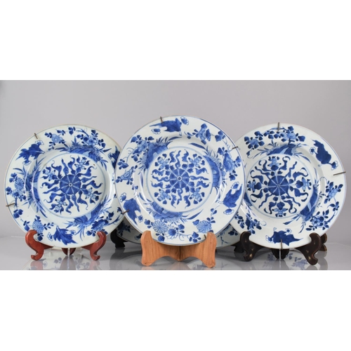 360 - A Set of Seven 18th/19th Century Chinese Porcelain Blue and White Plates decorated with Central Flor... 