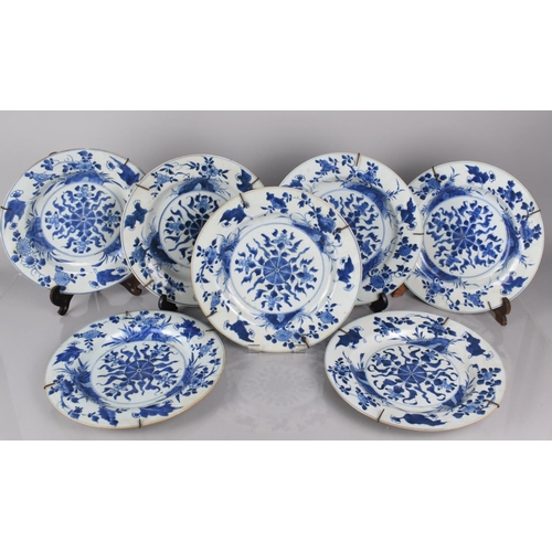 360 - A Set of Seven 18th/19th Century Chinese Porcelain Blue and White Plates decorated with Central Flor... 