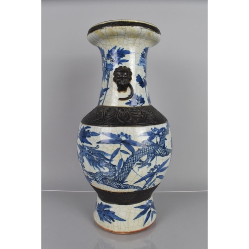 347 - A 19th Century Blue and White Crackle Glazed Vase decorated with Dragons Amongst Foliage an Flowers,... 