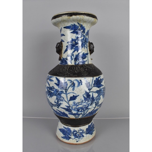 347 - A 19th Century Blue and White Crackle Glazed Vase decorated with Dragons Amongst Foliage an Flowers,... 