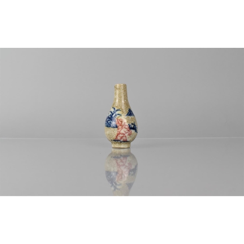 349 - A Chinese Snuff Bottle/Miniature Vase, Crackle Glazed with Blue and White Design and Red Figures, Bl... 