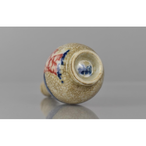 349 - A Chinese Snuff Bottle/Miniature Vase, Crackle Glazed with Blue and White Design and Red Figures, Bl... 