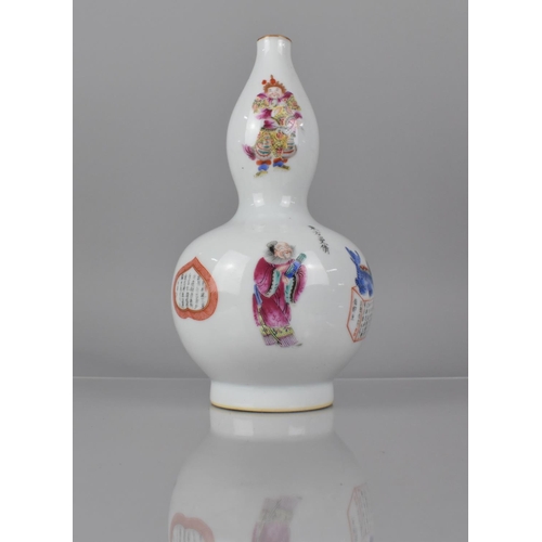 332 - A Chinese Famille Rose Wu Shuang Pu Double Gourd Vase decorated with Figures and Verse, Daoguang Sea... 