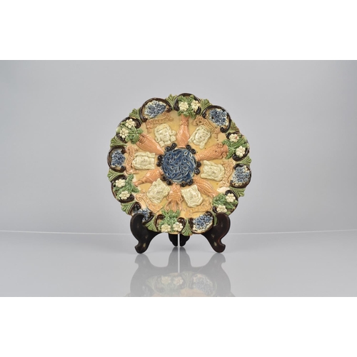 406 - A Late 19th Century Castle Hedingham Pottery Majolica Glazed Palissy Relief Moulded Plate by Bingham... 