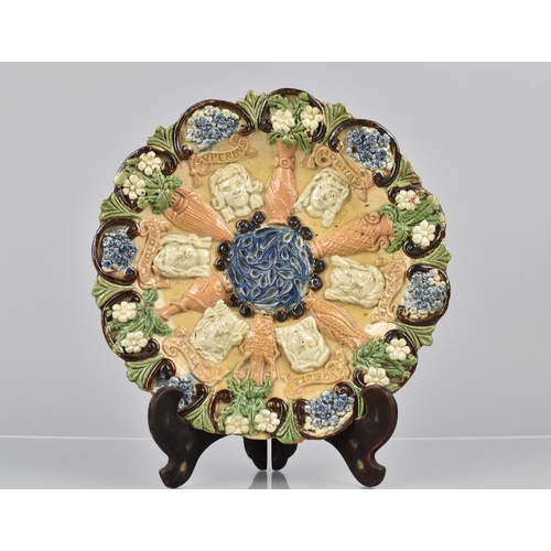 406 - A Late 19th Century Castle Hedingham Pottery Majolica Glazed Palissy Relief Moulded Plate by Bingham... 