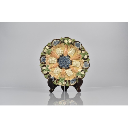 406 - A Late 19th Century Castle Hedingham Pottery Majolica Glazed Palissy Relief Moulded Plate by Bingham... 