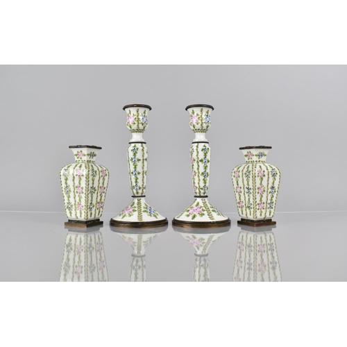 398 - A Pair of Late 19th Century French Porcelain and Bronze Mounted Candlesticks with Hand Painted Flora... 