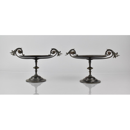 94 - A Pair of Late 19th Century Grand Tour Tazzas with Scrolled Twin Handles and Central Gilt Bronze  Bu... 