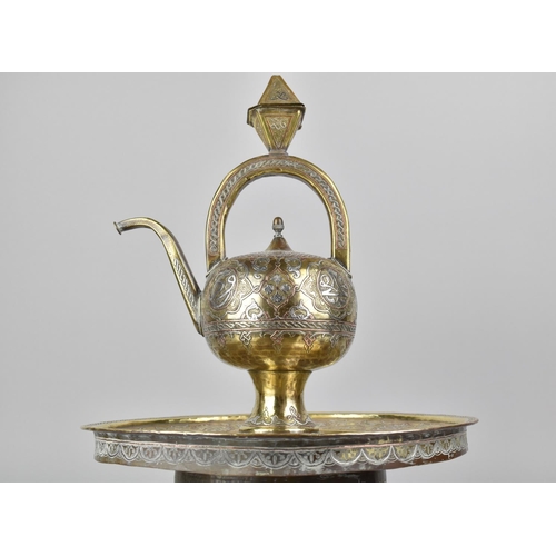 85 - A Fine 19th Century Islamic Damascus Mamluk Revival Brass Ewer and Draining Basin with Inlaid Silver... 