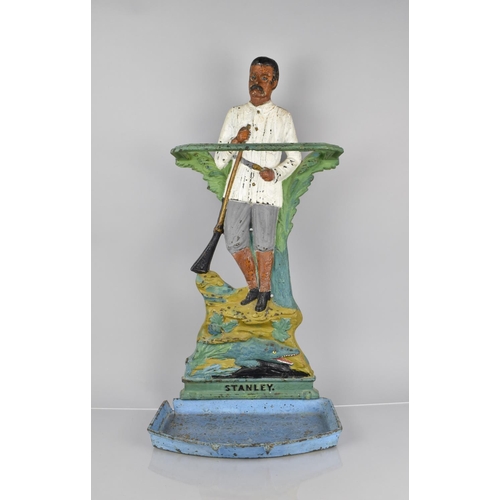 77 - A Rare Victorian Painted Cast Iron Figural Stick Stand with Back Support in the Form of Sir Henry St... 