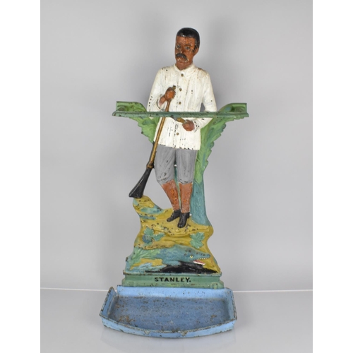 77 - A Rare Victorian Painted Cast Iron Figural Stick Stand with Back Support in the Form of Sir Henry St... 