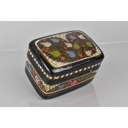 385 - A Kashmiri Lacquer Card Box with Domed Lid, Decorated in Polychrome Enamels on Black Ground, The Int... 