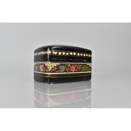 385 - A Kashmiri Lacquer Card Box with Domed Lid, Decorated in Polychrome Enamels on Black Ground, The Int... 