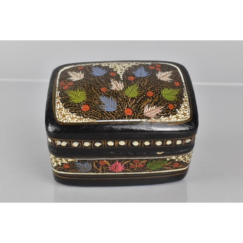 385 - A Kashmiri Lacquer Card Box with Domed Lid, Decorated in Polychrome Enamels on Black Ground, The Int... 