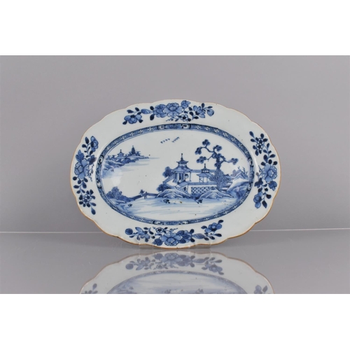 357 - A 19th Century Chinese Blue and White Charger Decorated with River Village Scene and Floral Garland ... 