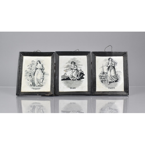 404 - A Set of Three 19th Century Black Transfer Printed Staffordshire Pottery Rectangular Plaques, 'Faith... 