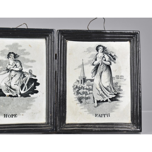 404 - A Set of Three 19th Century Black Transfer Printed Staffordshire Pottery Rectangular Plaques, 'Faith... 