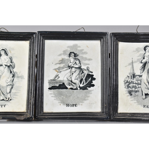 404 - A Set of Three 19th Century Black Transfer Printed Staffordshire Pottery Rectangular Plaques, 'Faith... 