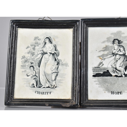 404 - A Set of Three 19th Century Black Transfer Printed Staffordshire Pottery Rectangular Plaques, 'Faith... 