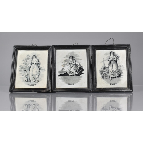 404 - A Set of Three 19th Century Black Transfer Printed Staffordshire Pottery Rectangular Plaques, 'Faith... 