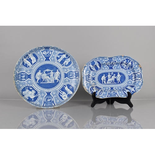 403 - Two Pieces of 19th Century Blue and White Spode, Iphigenia Being Told of Death of Agamemnon Pattern ... 