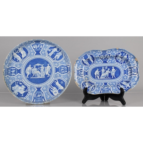 403 - Two Pieces of 19th Century Blue and White Spode, Iphigenia Being Told of Death of Agamemnon Pattern ... 