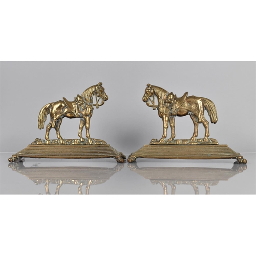 136 - A Pair of Late 19th Century Bronze Doorstops in the Form of Warhorses on Stepped Rectangular Plinths... 