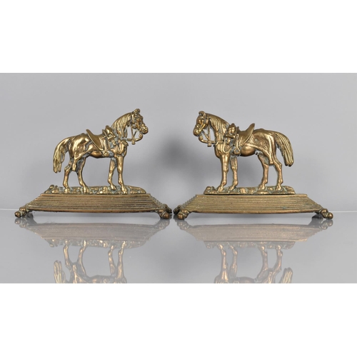 136 - A Pair of Late 19th Century Bronze Doorstops in the Form of Warhorses on Stepped Rectangular Plinths... 