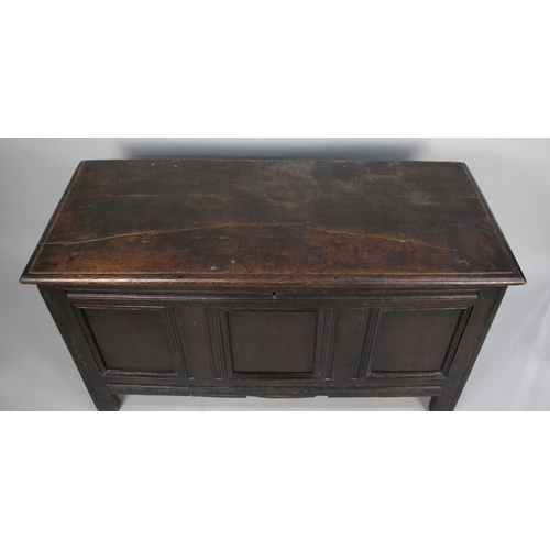 118 - An 18th Century Oak Three Panel Coffer Chest with Hinged Lid, Inner Candle Box, 126cms Wide