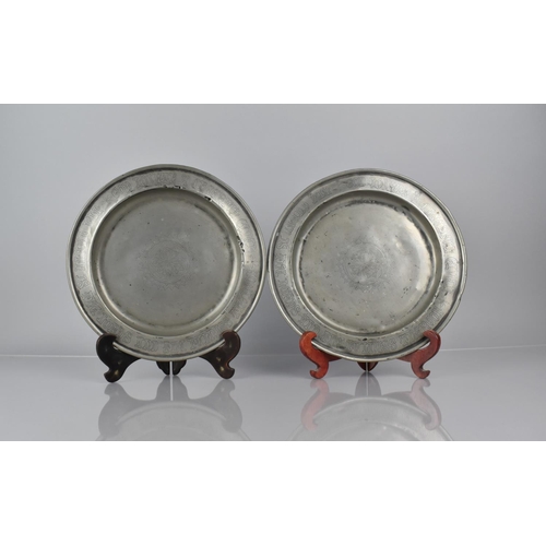 83 - A Pair of 19th Century Pewter Communion Offertory Plates with Central Floral Motif and Inscription t... 