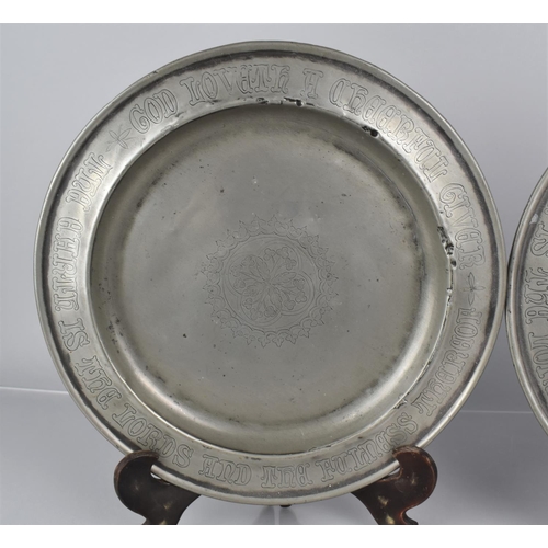 83 - A Pair of 19th Century Pewter Communion Offertory Plates with Central Floral Motif and Inscription t... 