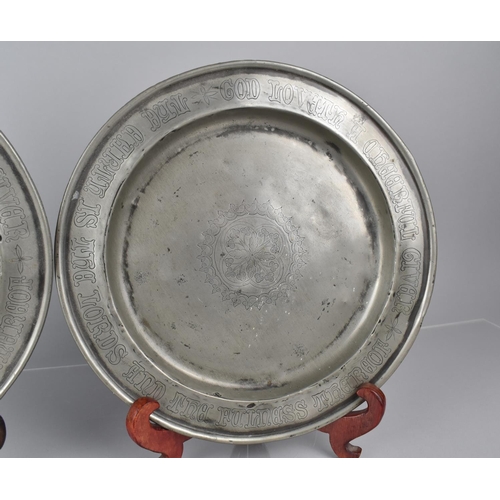 83 - A Pair of 19th Century Pewter Communion Offertory Plates with Central Floral Motif and Inscription t... 