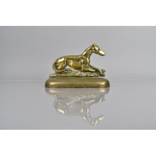 80 - A 19th Century Brass Doorstop in the Form of a Recumbent Greyhound on Plinth, Weighted Base, 15cms W... 