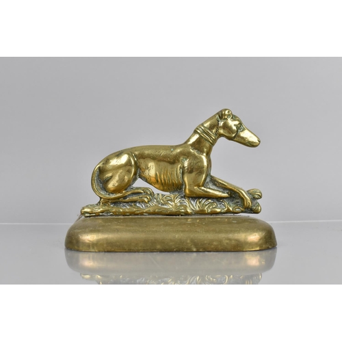 80 - A 19th Century Brass Doorstop in the Form of a Recumbent Greyhound on Plinth, Weighted Base, 15cms W... 