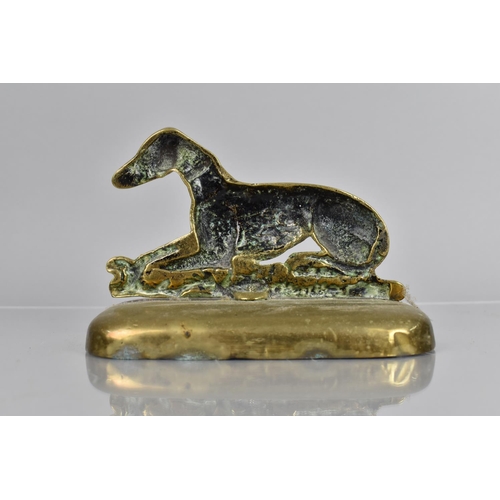 80 - A 19th Century Brass Doorstop in the Form of a Recumbent Greyhound on Plinth, Weighted Base, 15cms W... 