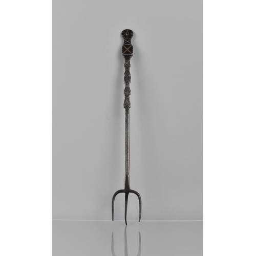 70 - A 18th/19th Century Wrought Iron Triple Tined Lark Braising Fork, 44cms Long